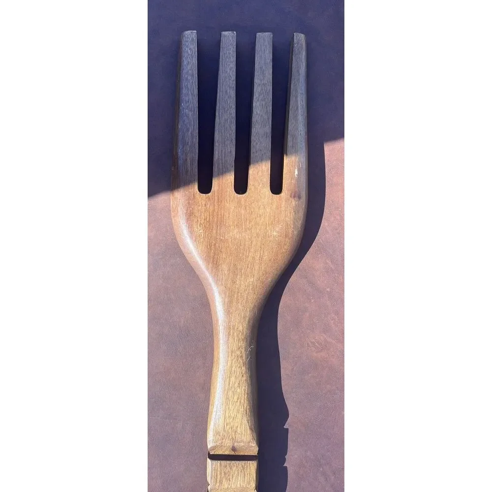 Vintage DeVille XL Hand Carved Wood Tiki Fork Spoon Knife Wall‎ Decor